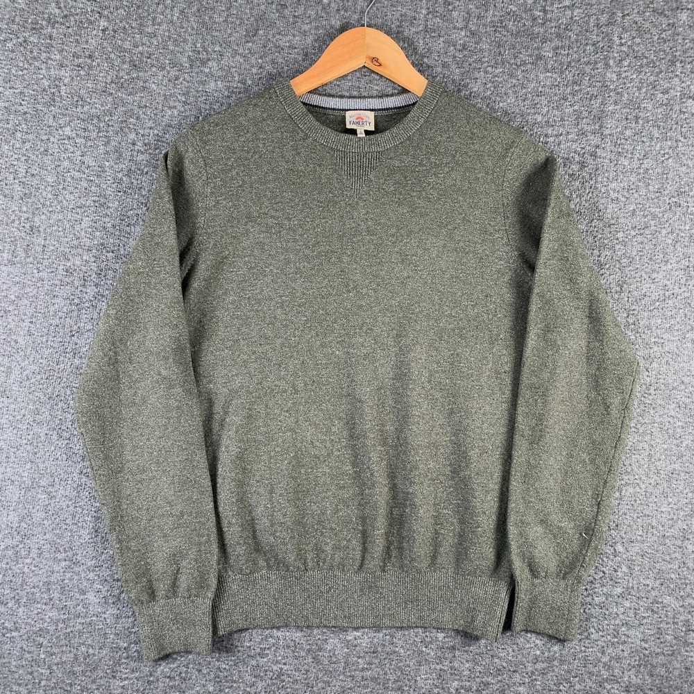 Faherty Sweater Men Small Jackson Crew Sweater Green Pullover Modern Preppy